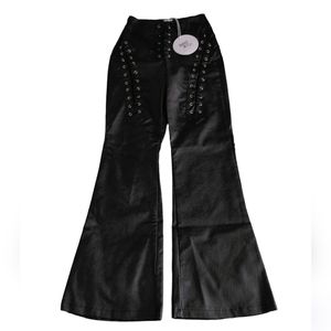 NWT Princess Polly Size 2 Black Faux Leather Lace Up Thigh Flare Harvey PU Pants